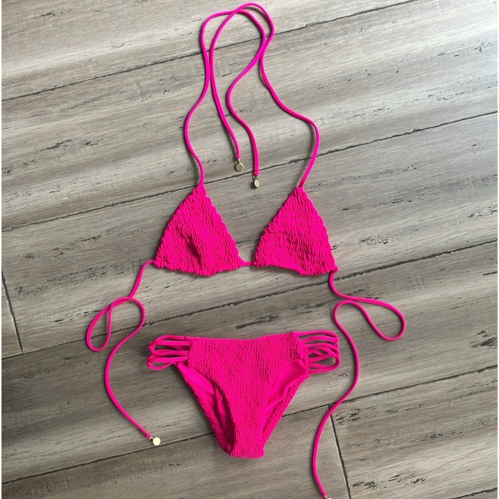 Tori Praver Kalani Nanda Crinkle Beaded pink String bikini Set XS/S